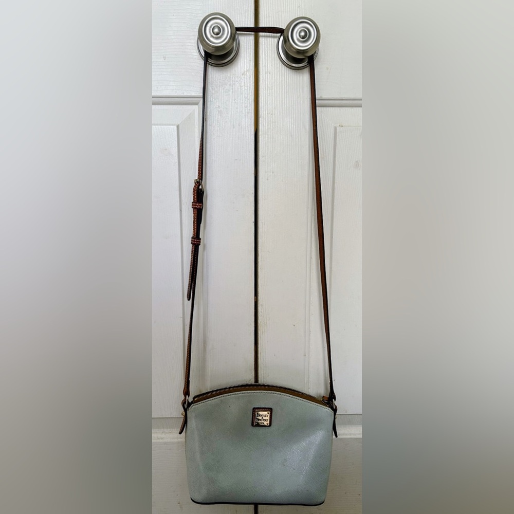 Dooney & Bourke Light Blur Leather with Brown Logo Patch with Gold Plate